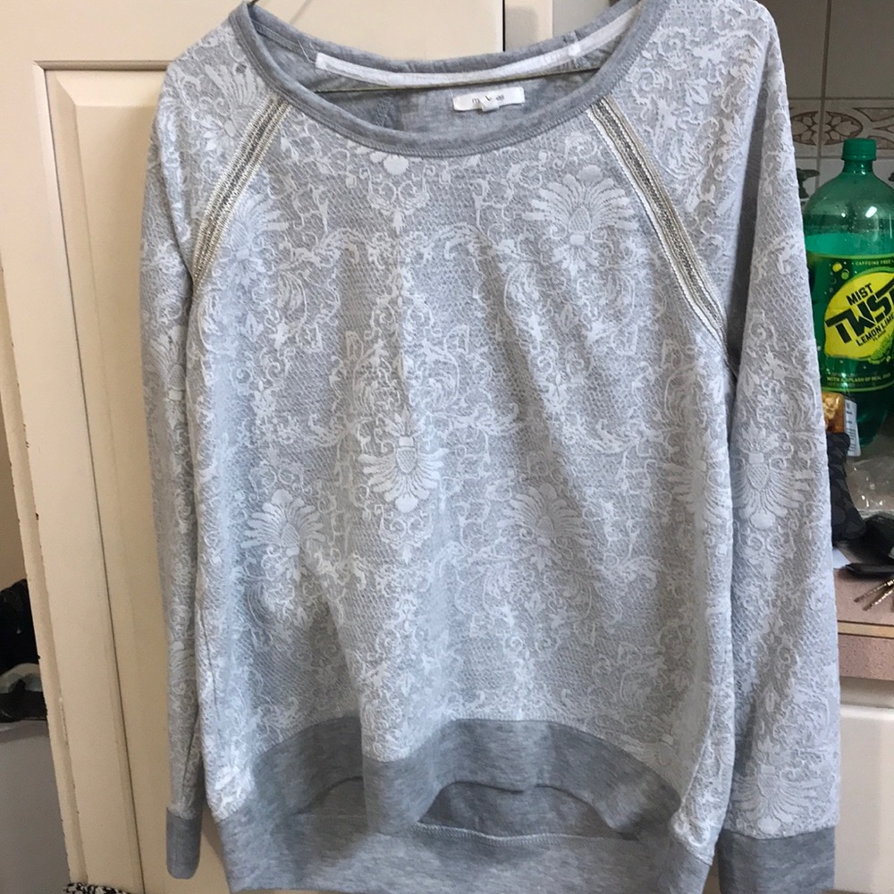 Gray and white lace long sleeve.